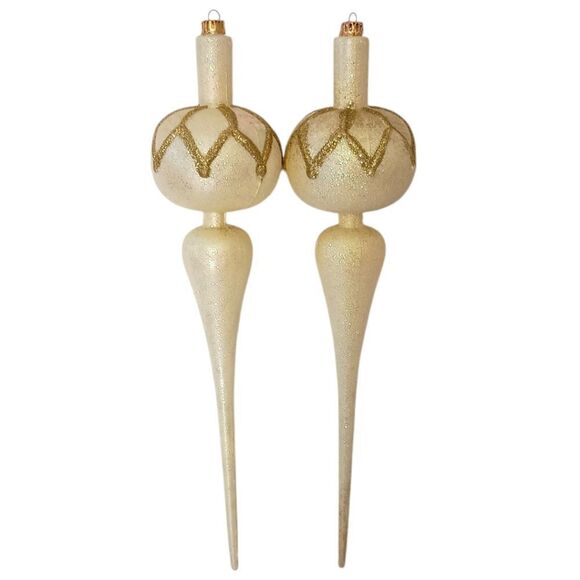 2 LARGE Glass Teardrop Finial Ornaments 12" Christmas Hand Blown Iridescent Vtg. - Picture 9 of 14